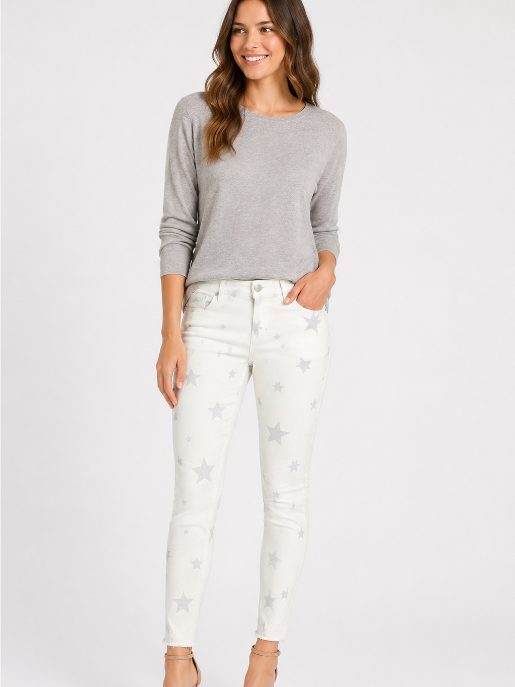 R+A Prince Lambskin Leather Star Pants Size 25 0 White Silver